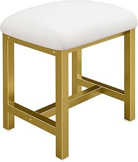 Small Vanity Stool, Cute Vanity Stools with Cushion, White Gold Makeup Vanity Chair for Small Spaces, Living Room, Bedroom, Bathroom, Entryway, Ottoman Foot Rest for Couch Sillas Modern