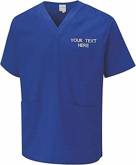 Personalised Embroidered Your Text Scrubs Tunic Health Care Hospital Medical Uniform Women Men Nurse Uniform Workwear Doctor Nurse Dress V Neck Line Regular Fit Top