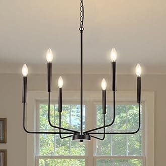 Modern Black Chandelier for Dining Room,Metal 6-Light Kitchen Light Fixtures,Farmhouse Candle Hanging Pendant Light for Living Room Entryway Foyer Bedroom (Bulbs Not Included)