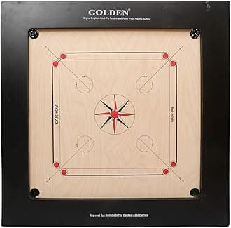 KD Golden Carrom Board Game Board Champion Bulldog Jumbo English Ply Wood Board with Coin, Striker & Cover, AICF Approved Used in National & International Tournament (16mm, Champion)