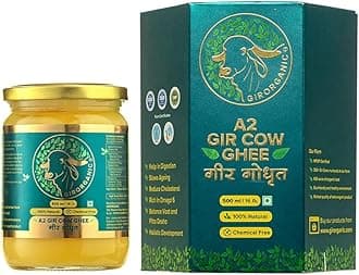 GirOrganic A2 Pure Ghee - 500 ml Glass Bottle | 100% Gir Cow Ghee | Vedic Bilona Method | Grassfed, Cultured, Premium & Traditional Ghee | Immunity Booster | Gopal Ratna Award Winner 2023