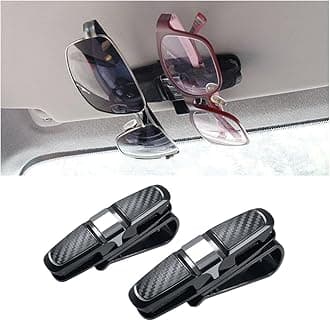 GLSOWEE 2PCS Glasses Holders for Car Sun Visor, Glasses Clip Organizer, Sunglasses Mount with Ticket Card, Car Sun Visor Double End Clip, 180 Degree Rotational Car Glasses Holder (Silver)