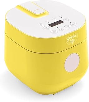 GreenLife 4-Cup Digital Rice Cooker, PFAS & PFOA-Free Removable Ceramic Dishwasher Safe Pot, Healthy Cooking Oats Grains & More, Auto Presets, Touch-screen, Delay & Keep Warm, Paddle Included, Yellow