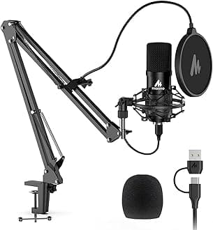 USB Microphone, MAONO 192KHZ/24Bit Plug & Play PC Computer Podcast Condenser Cardioid Metal Mic Kit with Professional Sound Chipset for Recording, Gaming, Singing, YouTube (AU-A04)