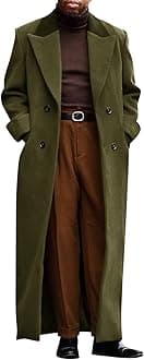 Runcati Mens Full Length Trench Coat Notched Lapel Long Jacket Double Breasted Classic Winter Overcoat