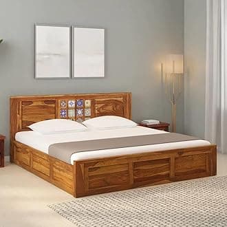 SONA ART & CRAFTS Diamond Sheesham Wood King Size Bed with Storage Box | Solid Wooden King Size Cot | Double Bed with Box for Home - (Walnut Finish) (Assembly Included)