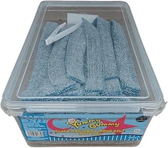 Yummy Gummy Blue Raspberry Sour Belts – 1kg Bulk Tub | Soft & Chewy Fizzy Candy