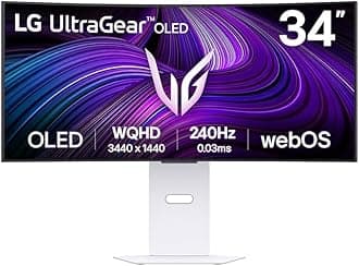 – UltraGear OLED GX9s SMART Gaming Monitor 34GX90SA-W - WOLED UWQHD 1440p Curved 34 Inch, 240Hz, 0.03ms, HDR 400, webOS AI, Speakers, Wi-Fi, Bluetooth, DP1.4, HDMI 2.1, USB-C, White