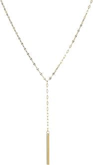 S.J JEWELRY Womens Handmade CZ Simple Delicate 14K Gold Plated/Rose Gold Plated/Silver Plated Lariat Simple Baton Adjustable Y Necklace