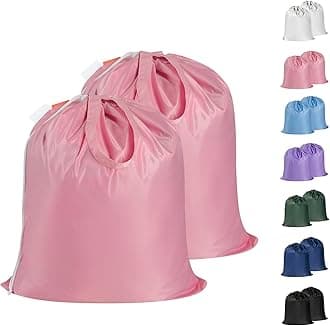 Polecasa Small Heavy Duty Laundry Bag with 130gsm Tear Resistant Fabric and Handles, Easy to Carry Durable Dirty Clothes Drawstring Bag, Perfect for College Dorm, Travel, 2 Pack 21”x24”,Pink