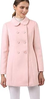 Allegra K Women's Peter Pan Collar Double Breasted Winter Long Trench Pea Coat