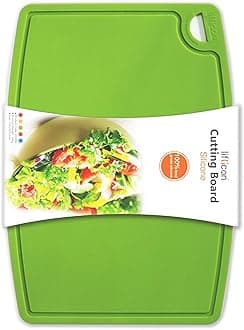 Liflicon Thick Silicone Cutting Board 12.6'' x 9.1'' BPA Free Juice Grooves Easy Grip Handle Non-Porous Dishwasher Safe-Green