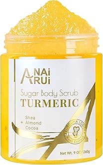 – ANAiRUi Turmeric Sugar Body Scrub, Turmeric Face Scrub, Hydrating & Exfoliating, Scrub for Bikini Area, Armpit, Butt, Back Acne, Underarm, Dry & Dull Skin, Valentine's Day Gift, 260g