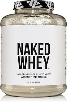 NAKED Whey 5LB 100% Grass Fed Unflavored Whey Protein Powder - Only 1 Ingredient, NSF Certified, Undenatured, Gluten Free, Soy Free, Promote Muscle Growth and Recovery - 76 Servings