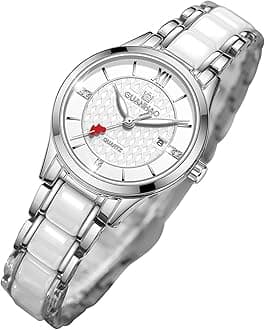 Ceramic Watches for Women, Fashion Ladies Watch Elegant Dress Women's Wristwatches with Diamond Accented Waterproof Calendar Mineral Glass