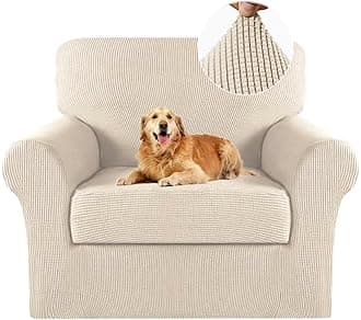 Turquoize 2 Piece Chair Covers for Living Room Armchair Cover Armchair Slipcovers with Arms Feature Thick Jacquard Fabric (Chair,Biscotti Beige)