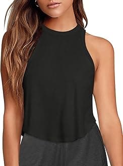 Womens Crop Tops Sleeveless Workout Tops Halter Neck Flowy Athletic Shirts Cropped Tank Muscle Tank