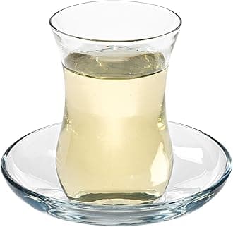 Vikko Turkish Tea Glasses and Saucers, 4 Oz Turkish Tea Cups, 6-Piece Set