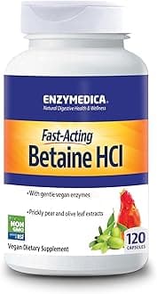 ENZYMEDICA - Betaine HCI (120 Capsules) | Digestive Support Enzyme Supplement | Acid Active Protease Digestive Enzyme Blend for Acid Reflux and Indigestion, Nutrient Supplements, Gut Health Supplement
