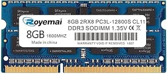 DDR3 1600MHz 8GB PC3L-12800S DDR3L 12800 Sodimm, Royemai 2Rx8 1.35V / 1.5V CL11 204-pin RAM Memory for Laptop Notebook Computer