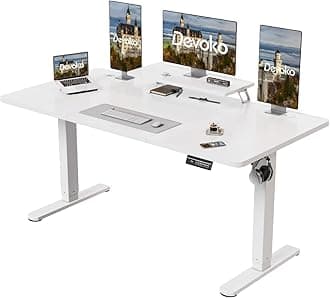 Devoko Electric Standing Desk 160 x 70cm Height Adjustable Standing Desk with Monitor Stand, Stand Up Table for Home Office with 2 Memory Smart Pannel Sit Stand (White)