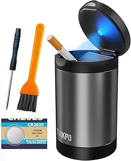 Ashtray with Lid, Smellproof & Smokeproof Cup Holder Ashtray, Detachable Aluminum Alloy Car Ash Tray with Automotic Light for Car Home Office Outside