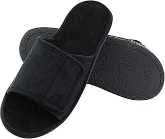 Adjustable House Slippers for Men Soft Open Toe Breathable Indoor Slip on Mens Slides Sandals with Memory Foam for Home Bedroom,All Seasons