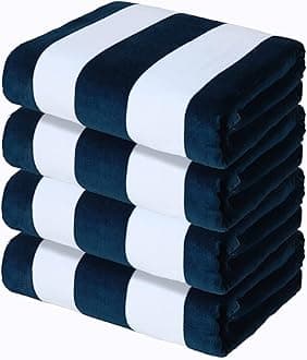 4 Pack Cotton Large 30x60 Inches Soft Cabana Stripe Thick Beach Towel, Super Absorbent Travel Bath Pool Towel (Dark Navy)