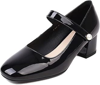 Naiyee Mary Jane Shoes Women Chunky Heel Ankle Strap Dress Shoes for Women Low Heels Close Rounded Toe Pumps