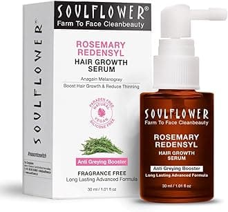 Soulflower Hair Growth Serum, Rosemary Oil, 3% Redensyl, 4% Anagain, Caffeine, Melanogray, Biotin, Rice Water, Clinically Tested on Real people, Hair growth & Hair fall control for Women & Men | 30ml
