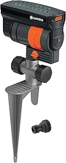 GARDENA 20575 | Up to 2300 sq ft - ZoomMaxx Adjustable Oscillating Sprinkler on Metal Step Spike for Watering Large Area Lawn with US Hose Threads, Yard and Garden. Gardena Quick Connects