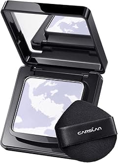 CARSLAN Waterproof Face Pressed Powder Compact, 24H Longlasting Oil Control Pressed Setting Powder Talc-Free Makeup, Shine Free, Poreless, Smooth, 03 Light Purple for dry&com skin (0.28Oz)