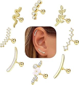 FIBO STEEL 8 PCS Helix Piercing Jewelry Cartilage Earrings For Women Opal CZ Conch Earrings Labret Jewelry Flower Snake Leaf Daith Piercing Jewelry Set