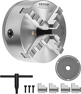 VEVOR 4 Jaw Lathe Chuck, φ200mm Self Centering Chuck with 38.1mm 8 Thread Carrier Plate, 4-200mm Clamping Range with T Key Screws HT300 Material for Wood Metal Lathes