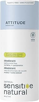 Natural Baking Soda Free Deodorant for Sensitive Skin, Plastic-Free Cardboard Tube, with Soothing Oatmeal, Unscented, 3 Oz