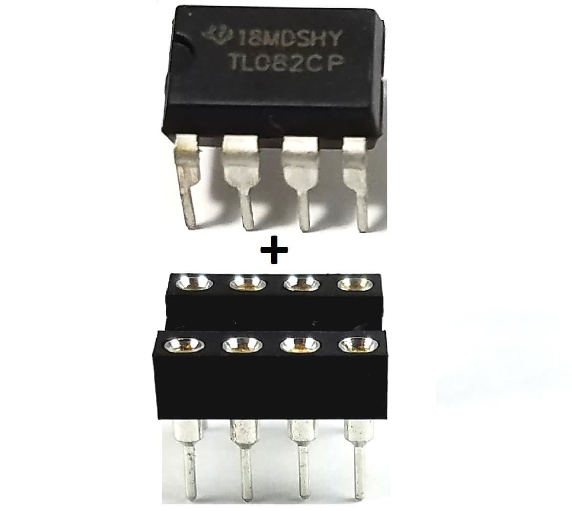 Texas Instruments TL082CP IC Operational Amplifier & 8-Pin Dip Sockets with Machined Contact Pins (Pack of 10)