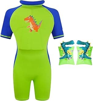 Gogokids Floatation Swimsuit One Piece Swimwear Float Suit Swim West, Toddler Bathing Suit Rash Guard with Arm Floaties