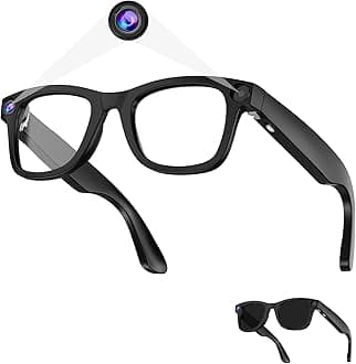 AI Smart Glasses - 800W HD Camera, 1080P Video, Voice Control, Bluetooth/Wi-Fi, 220mAh Fast Charging, Lightweight for Hands-Free Recording-Black-Anti-Blue Lights & Sunglasses Lenses Included