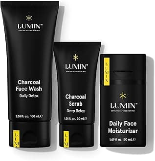 Lumin - Smooth Operator Detox Trio Men'S Skincare Kit, Includes: Charcoal Face Wash Daily Detox, Scrub Deep & Moisturizer, Suitable For All Skin Types, Two Month Supply