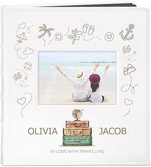 MavertonPhoto Album for couples- White cover with a photo frame and a stylish print - 60 black pages to fill in - Up to 240 images in multiple size - For wedding - For parents - holidays