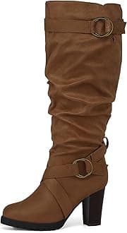mysoft Women's Wide/Extra Wide Calf Knee High Boots Fashion Chunky Block Heel Pull On Winter Boots with Side Zippers
