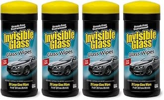 Invisible Glass 90166-4PK Large Glass Cleaning Wipes for Streak-Free Windows, Mirrors, and Glass, Lint-Free, Ammonia-Free, Tint-Safe, for Home and Auto, Canister, 28 Count (Pack of 4)