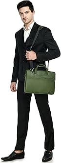 Vaku Luxos® DA Italiano 14 Inch Laptop Bag Leather Collection Messenger Organizer Shoulder Sling Office Bag for Men & Women with Free Hard Disk Laptop and up to MacBook 15" (Green)