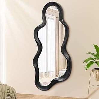 Irregular Wooden Framed Wall Mirror Modern Asymmetrical Cloud Hanging Mirrors Artistic Mirrors Decor Bathroom Vanity Bedroom Living Room Entryway Hallway Large 120x55cm Black