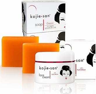 Kojie San Skin and Body Soap 2 Piece Set – Original Kojic Acid, Dark Spot Remover Soap Bar with Coconut & Tea Tree Oil – 65g x 2 Bars & 30g Face Cream