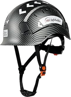 Carbon Fiber Pattern Work-at-Height ABS Rescue Hard Hat Slotted Ventilated Helmet w/Adjustable Ratchet 6-Point Suspension ANSI Z89.1-14 (Matte Black Hat)