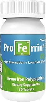 ES- 10.5mg of high Absorbing Heme Iron Polypeptide. Made in the USA. 30 Tablets. Easy on the Gut. Not affected by Coffee, Calcium, or PPI's.