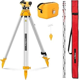 Steinberg Systems Automatic Level Dumpy Level Surveyor's Level + Tripod Level Staff 28x/36mm SBS-LIS-28/36 (Magnetic Compensator, Min. Focusing Distance 0.3m)