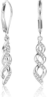 Sterling Silver Drop Dangle Earrings for Women Cubic Zirconia Hanging Dangle Earrings Long Infinity Drop Earring Leverback CZ Earing for Jewelry Gifts