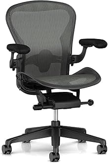Herman Miller Aeron Chair Size A - Graphite Semi-Loaded Adjustable Arm Height Tilt Tension Control - Lumbar Support Repackaged Ergonomic Office Desk Chair